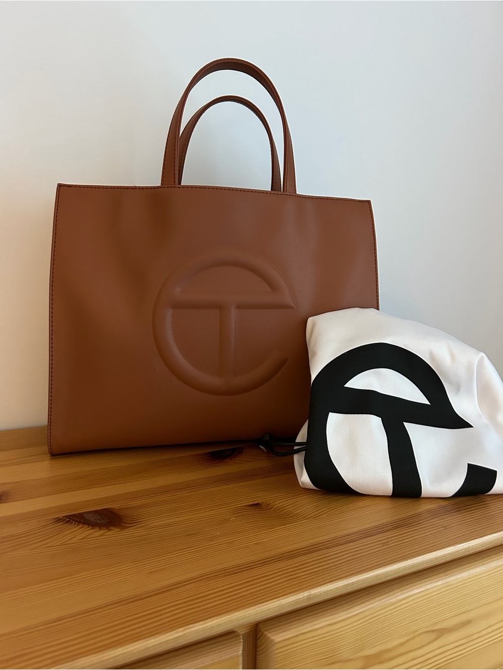 Telfar Cognac Leather Logo Tote